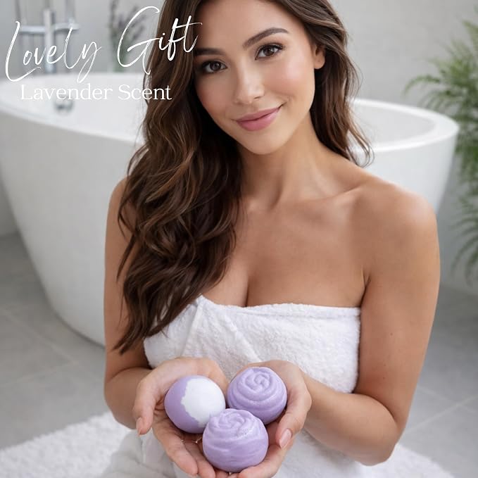 EvolutionUSA 3 Lavender Dreams Bath Bombs for Women – Organic Flower Bath Bombs, Soft Lavender Bath Fizzers, Womens Bath Gift Valentines or Easter, Beautiful Bath for Girls, Mothers Day