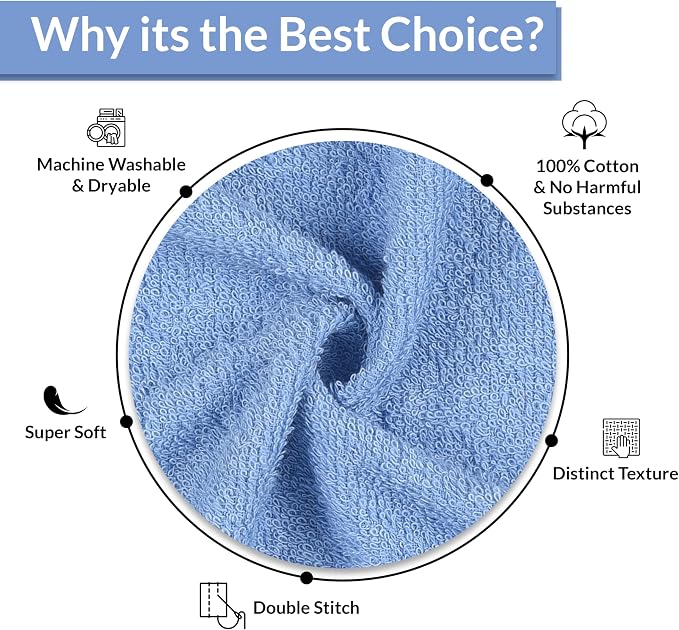 Basic Medium Bath Towels 24x48 Inches – Pack of 6 – Blue Color – Soft and Absorbent Multipurpose Cotton Towels for Bathroom, Spa, Gym, Salon, Hotel, Clinics and Everyday Use