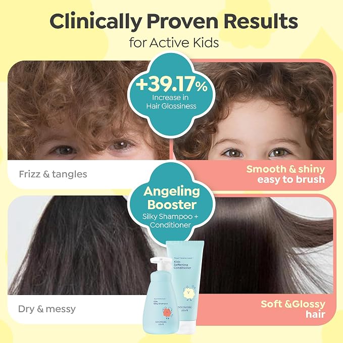 GOONGBE Kids' Korean Silicone-Free Low pH Fresh Shampoo & Conditioner for Sensitive Scalp - Deep Cleansing for Oily Scalps & Softening for Weak, Frizzy Hair - Allergen-Free Scent, 10.1 fl.oz & 6.76 oz