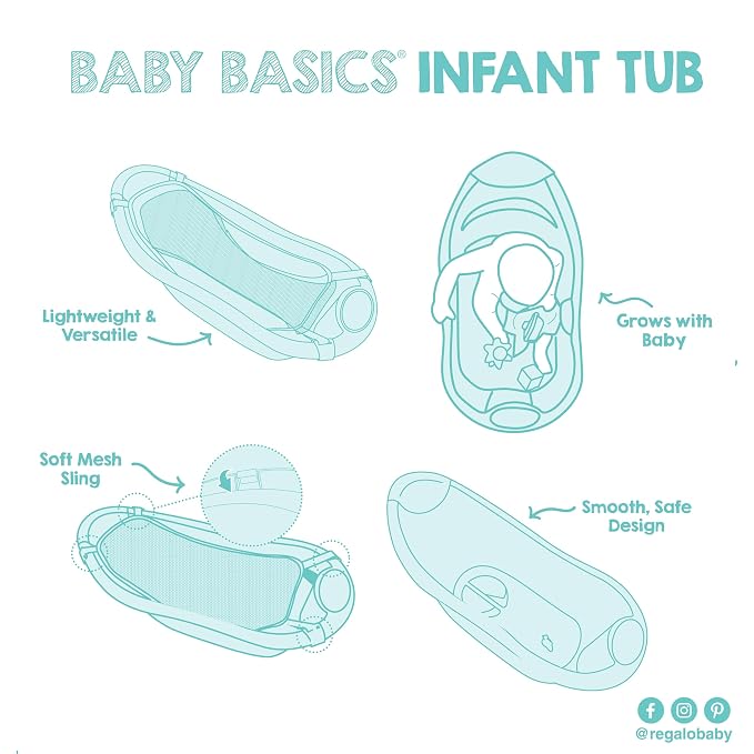 Regalo Baby Basics Infant Bath Tub with Air Mesh Sling, Adjustable Baby Bathtub for Newborn to Toddler, Baby Bath Seat Support, Easy Clean with Drying Hook