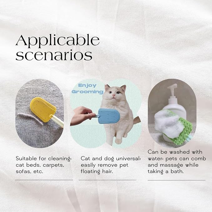 Soft Cat Brush,Cat Brush for Shedding,Pet Bath Brush(3pcs) | 2-in-1 Cat brush,for Indoor Cats,Short Haired Cats,Pet Hair Removal Tool，Massage ,Grooming ,Small Pet Brushes for Shedding