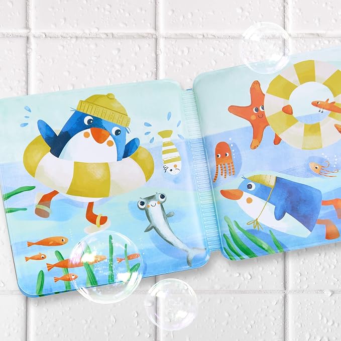HABA Penguin Bath Book with Squeaker – Soft Baby Sensory Books, Waterproof Interactive Bath Toy for Water Play and Toddler Pool Toys