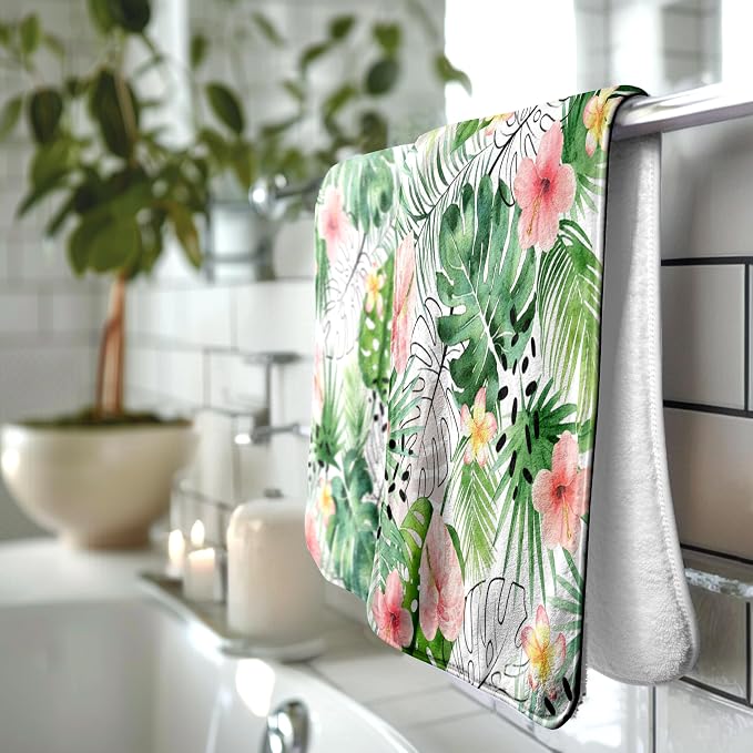 Green Palm Leaf Hand Towel Premium Microfiber Fingertip Towels for Bathroom Kitchen