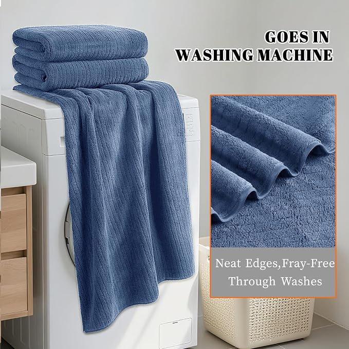 Bath Towels Set of 4 Extra Large 35 x 70 Inches,Luxury Thick High Absorbent and Quick Dry Bath Sheet,Ultra Soft Microfiber,Bathroom,Beach,Yoga,Sport,SPA,Fitness (Electric Blue)
