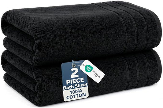 Casa Platino 100% Cotton Bath Sheets 2 Pack (36"x72") - Ring Spun Cotton Extra Large Towel Set for Bathroom - Quick Dry, Soft & Absorbent Bath Sheet Sets - Oeko Tex Certified - Oversized Black Towels