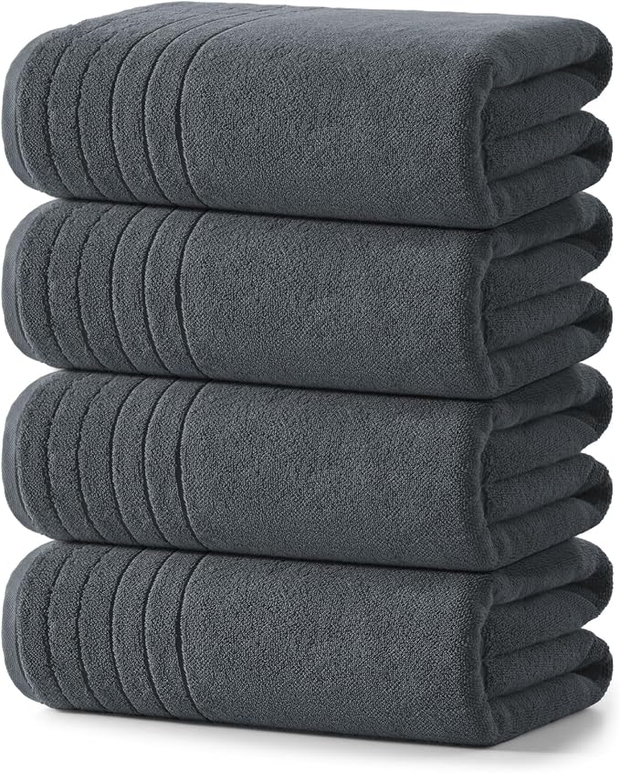 REDKISS Luxury Bath Towels Set of 4, 35x70 in, Highly Absorbent & Quick Dry, Super Soft Extra Large Premium Thick Cotton Gray Bath Sheets for Shower, Hotel, Bathroom, Spa