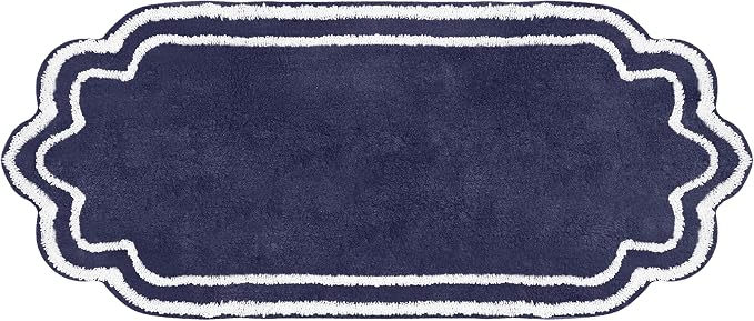 Home Weavers Allure Collection Cotton Bathroom Runner Rug, Soft Absorbent Spray Latex Long Mat, Quick Dry, Machine Washable Floor Runner for Bathroom & Hallway, 21"x54", Navy