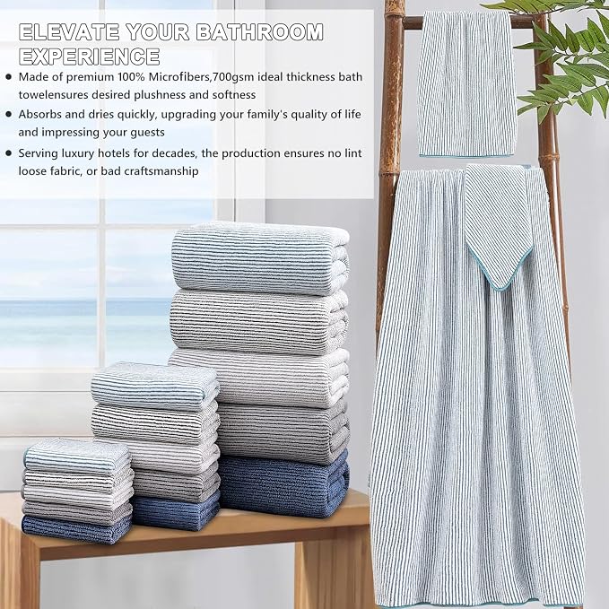 4 Piece Bath Towel Set 35"x70"Oversized Bath Towel for Bathroom Ultra Soft Fluffy Extra Large Bath Sheet Luxury Premium Bathroom Towel Highly Absorbent Quick Dry Shower Towel for Hotel Spa,Lake Blue
