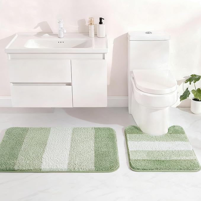 Exclusivo Mezcla Toilet Rugs U-Shaped 20x24, Extra Soft Non Slip Absorbent Microfiber Bath Rugs, Machine Washable Quick Dry Bath Mats for Toilet, Gradient Green