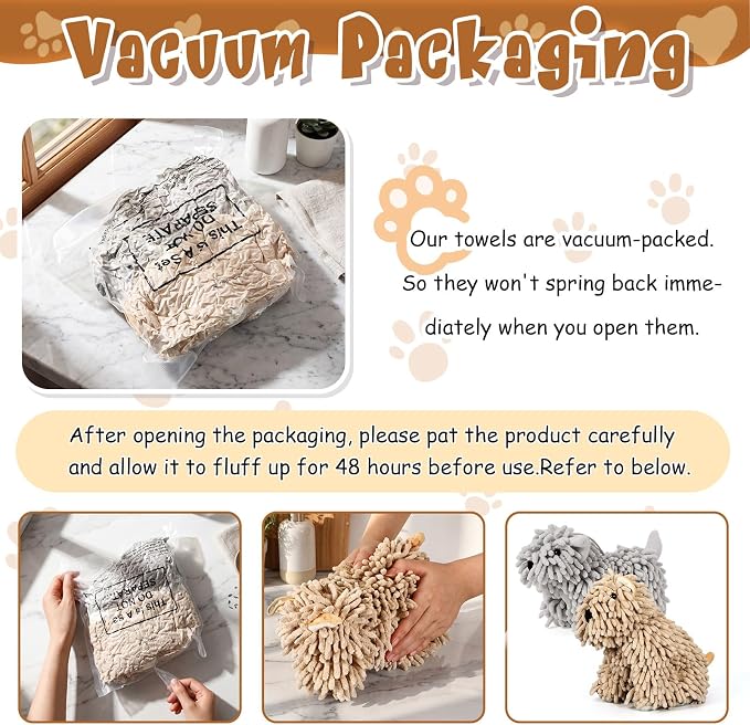 Tegeme 2 Pcs Chenille Dog Hand Towel Fuzzy Towel Absorbent Microfiber Soft for Bathroom Kitchen Washstand (Khaki Grey,Siting and Standing Dog)