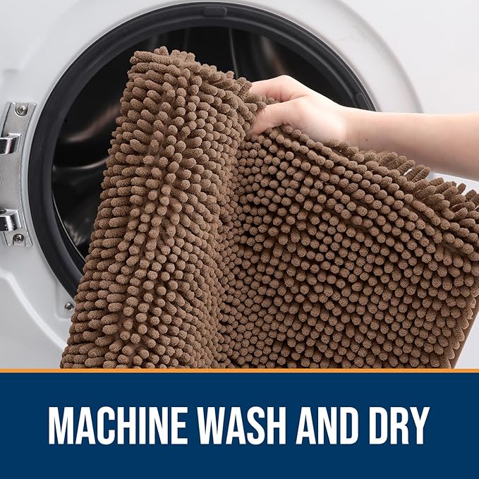 OLANLY Dog Door Mat for Muddy Paws 70x35, Absorbs Moisture and Dirt, Absorbent Non-Slip Washable Doormat, Quick Dry Chenille Mud Mat for Dogs, Entry Indoor Entryway Carpet for Inside Floor, Mocha