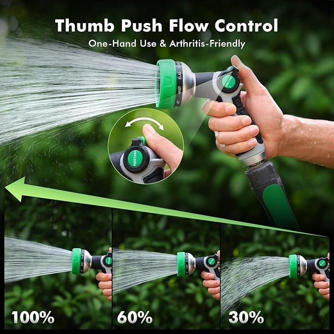 [2 Pack] RESTMO 10-in-1 Water Hose Nozzle, Garden Hose Sprayer with 10 Adjustable Spray Patterns, Easy Thumb Control for Flow Adjustment, Ideal for Watering Plants & Lawns, Washing Cars & Pets, Green