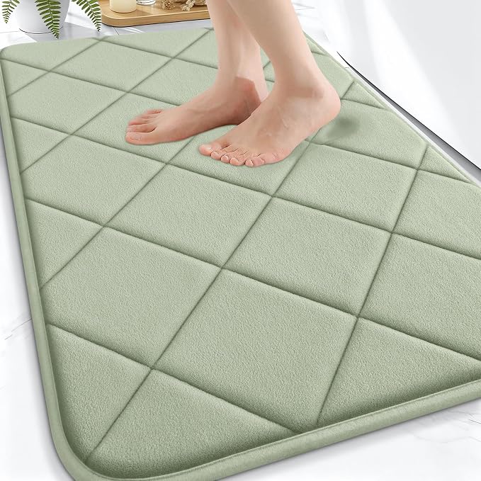 OLANLY Memory Foam Bath Mat 30x20, Ultra Soft and Absorbent Bathroom Rugs, Machine Washable, Comfortable Bath Carpet for Bathroom Floor, Tub and Shower, Sage Green