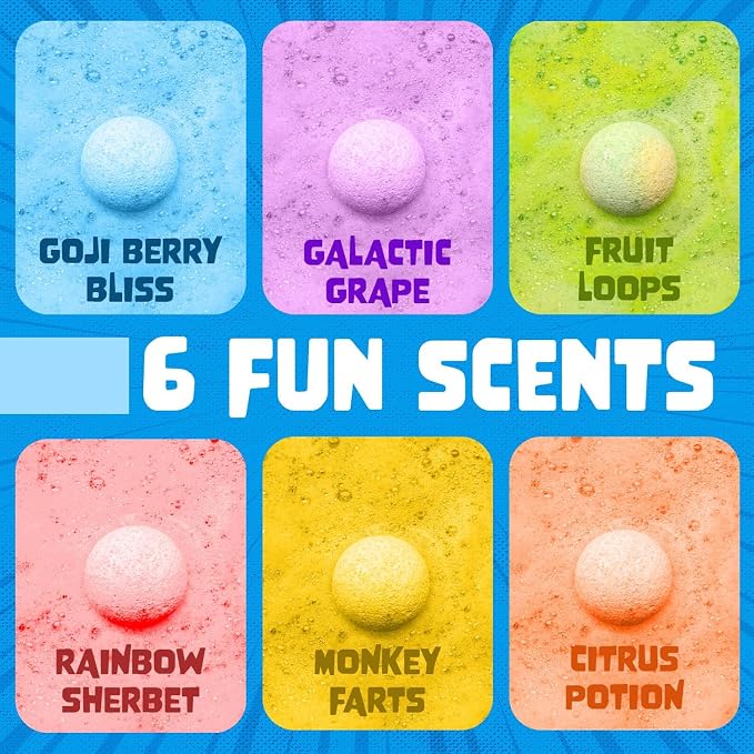 Poke Monster Bath Bombs for Kids with Surprise Inside (6 Pack) - Large Bubble Bath Bomb for Boys & Girls - Fruity Scent, Skin-Safe, USA Made, Kids Basket Stuffers and Gift by Two Sisters
