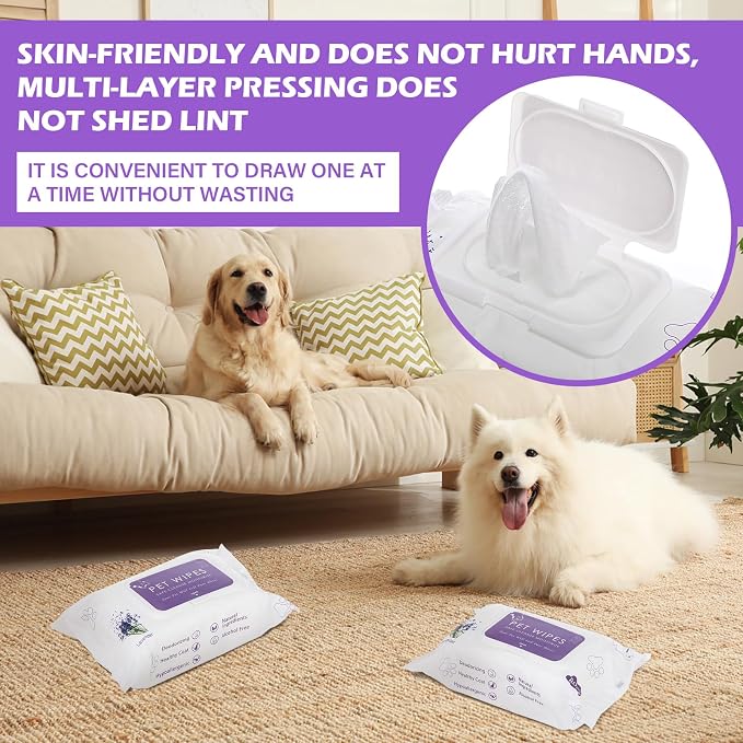 Treela 10 Packs of 80 Dog Wipes Pet Wipes Cat Grooming Supplies for Paws, Butt, Ear, Skin, Body Bath Cleaning Stain Odor Remover, Home or Travel Use(Lavender)