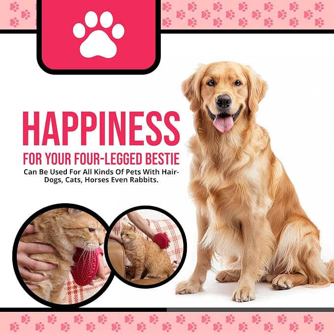 Silicone Dog Bath Brush – Soft Pet Scrubber for Bathing & Grooming – Shampoo Brush for Dogs, Cats & Puppies – Adjustable Strap – Choose from 5 Colors (Pink)