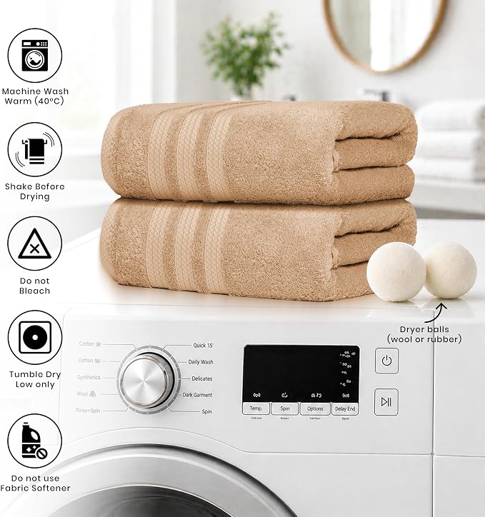 Bath Sheets 2 Pack Extra Large 35 x 70 Inches 600 GSM 100% Ring Spun Combed Uzbek Cotton Bath Towels Oeko-TEX Certified Soft Highly Absorbent Quick Dry – Desert Beige