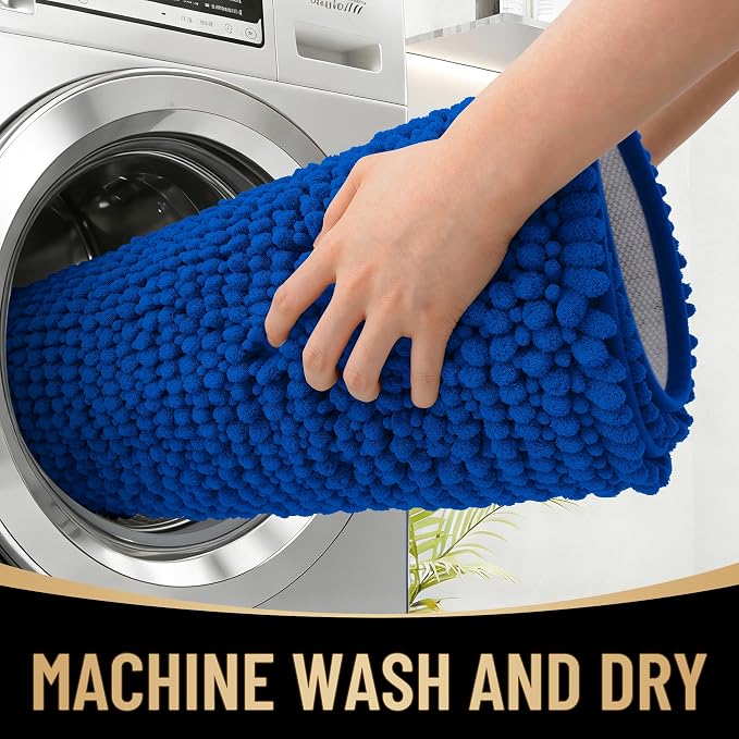 OLANLY Thick Small Bathroom Rugs 24x16, Extra Soft Absorbent Chenille Bath Rugs, Rubber Backing, Machine Wash Dry, Bath Mats for Bathroom Floor, Tub and Shower, Home Decor Accessories, Royal Blue