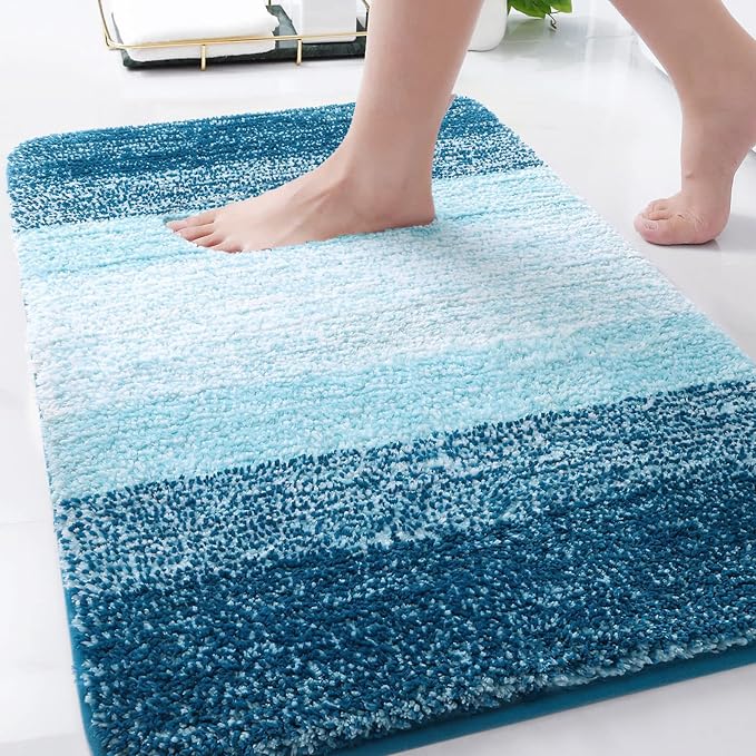 Arotive Microfiber Bathroom Rugs, Shaggy Soft and Absorbent Bath Rug, Thick Plush Machine Washable Dry Bath Mats for Bathroom, Tub and Shower, 34x21, Peacock Blue, Rectangular