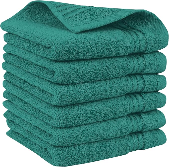 Elegant Comfort Premium Turkish Cotton 6 Pack Washcloths Set - 13 x 13 inch, Luxurious Hotel Spa Quality 100% Turkish Cotton 6PC Washcloth Set - Highly Absorbent - Soft Bathroom Towels, Turquoise