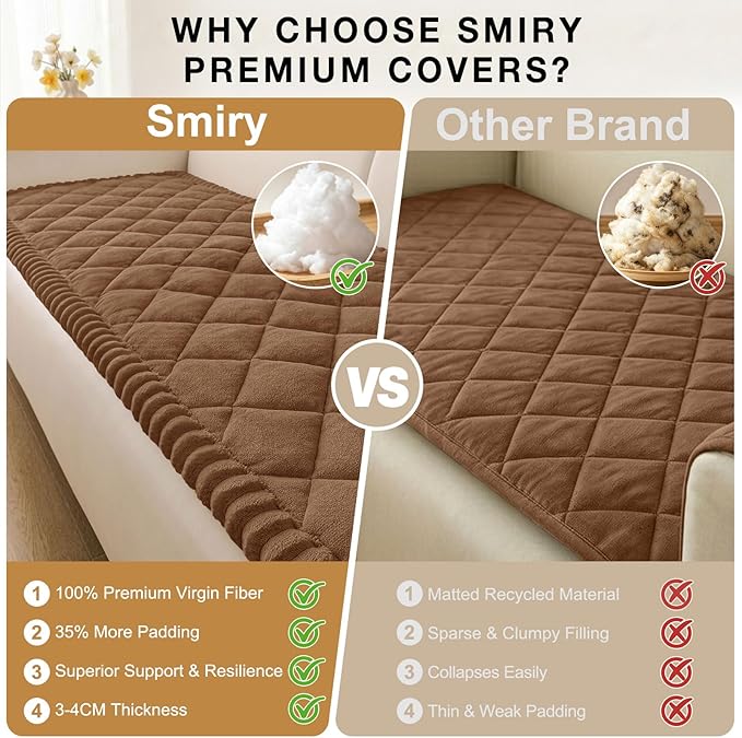Smiry Couch Cover for Dogs, Non Slip Washable Pet Sofa Protector for Large Dogs, Cats, Fuzzy Plush Sofa Covers Backrest & Armrest, Against Fur, Dirt & Scratch Resistant, Brown, 20"×24", 2 Pack