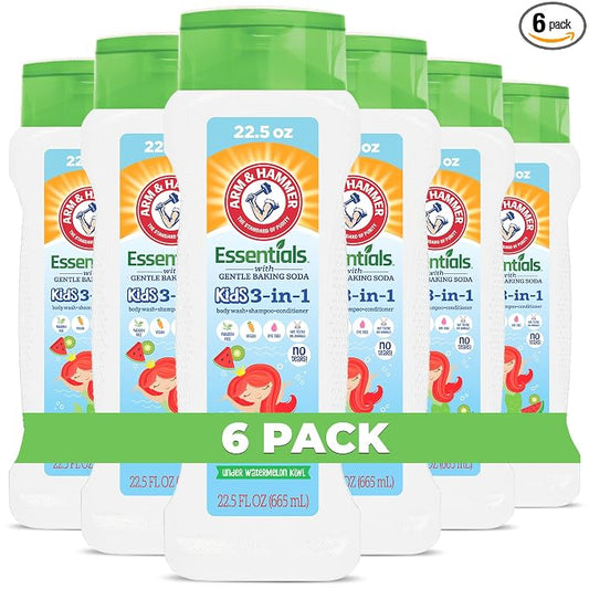 Arm & Hammer 6 Pack Essentials Kids Body Wash - 3-in-1 Watermelon Kiwi 22.5oz - Non Toxic Kids Shampoo and Body Wash And Conditioner