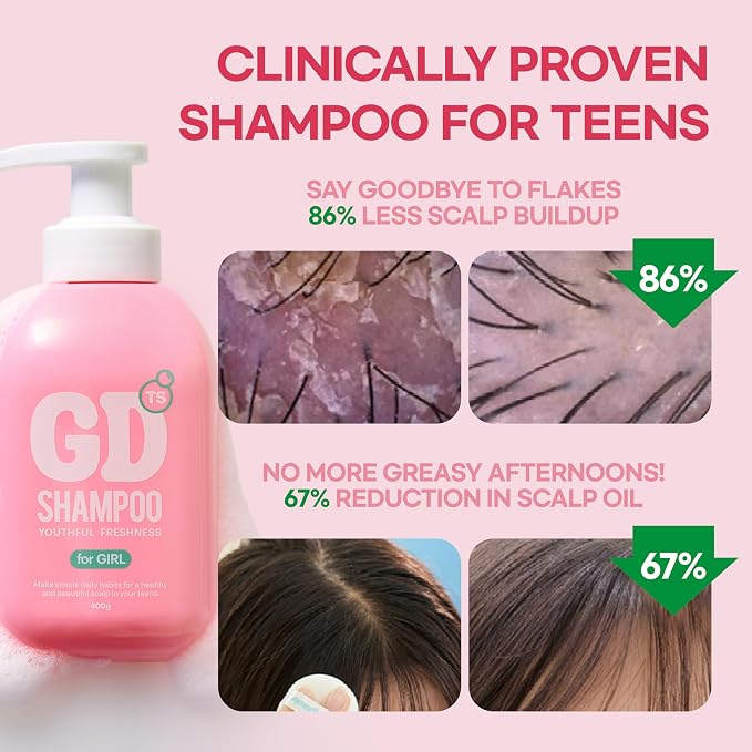 TS GD Shampoo for Girls with Protein for Damaged Dry Hair, Itchy, Flakes and Dry Scalp, Sulfate and Silicone Free Scalp Cleanser for Soft Hair and Odor Care, Korean Hair Care 14.1 fl oz, 400ml