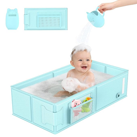 YomauiYee Baby Bathtub,Foldable Toddler Tub with Rinse Cup,Portable Collapsible Bathtub for 6M-5Y, No Assembly Easy to Clean,Ideal Gifts for Baby Shower & Baby Registry Search