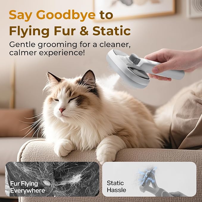 Pecute Self-Cleaning Steam Dog Cat Brush for Heavy Shedding/Long Coats | Gentle, Undercoat removal & smoothing, Shedding control, For water-anxious pets, 2 cool mist modes, XL tank, 240-min runtime
