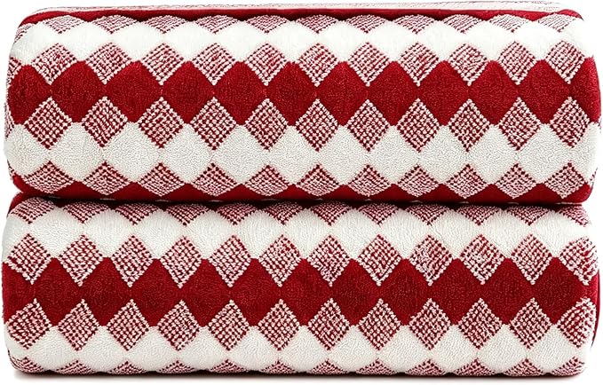 2 Pack Microfiber Bath Towels, 27×55 Inches Large Soft Quick Dry Shower Towels, Lightweight Absorbent Plaid Checkered Bath Towel Set for Bathroom, Travel, Pool, Gym, Home Use