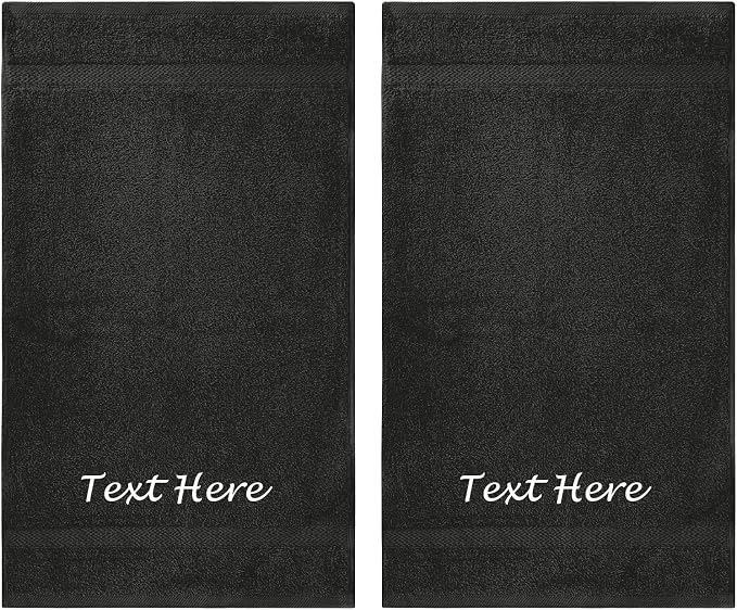 Personalized Towels Set with Embroidered Text - 2 Pack Highly Absorbent & Super Soft Turkish Cotton Hand Towels for Spa, Gym, Pool and Hotels - 16"x27" Monogrammed Towels - Black Towel Set