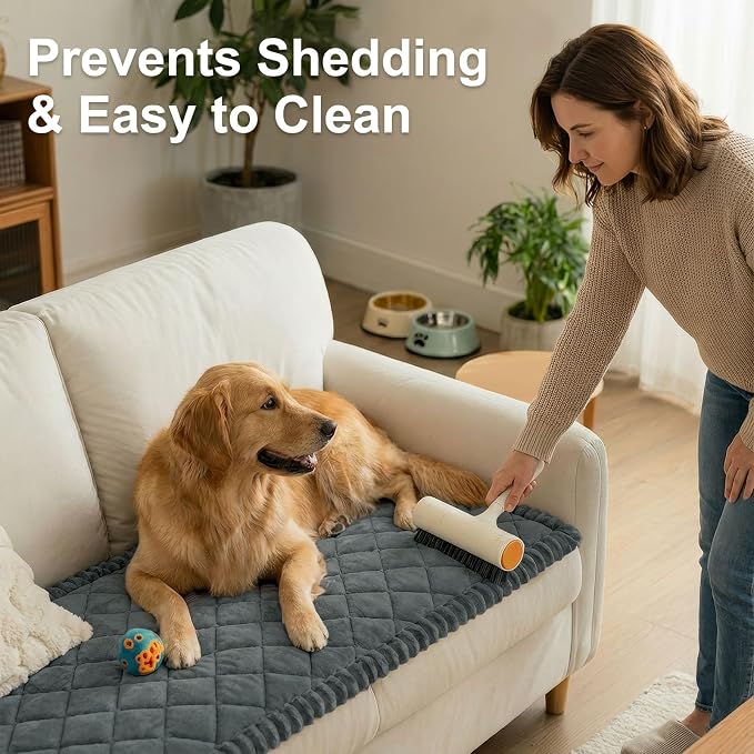 Smiry Couch Cover for Dogs, Non Slip Washable Pet Sofa Protector for Large Dogs, Cats, Fuzzy Plush Sofa Covers for 3 Cushion Couch, Against Fur, Dirt & Scratch Resistant, Dark Grey, 27.6"×82.7"