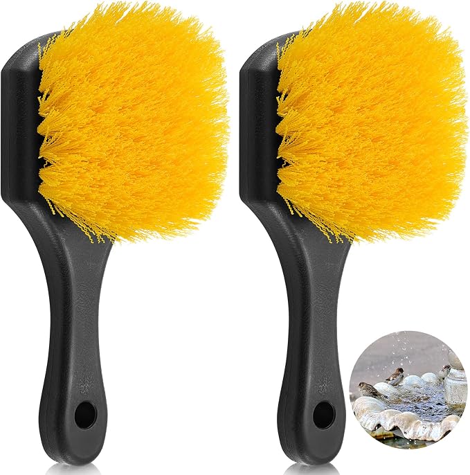 CroBlissful 2 Pcs Bird Bath Cleaning Brush Hard Bristle Stiff Bristle Brush with Plastic Handle Utility Scrub for Bird Feeder Bath Accessories Fountain Outdoor Cleaning(Yellow)