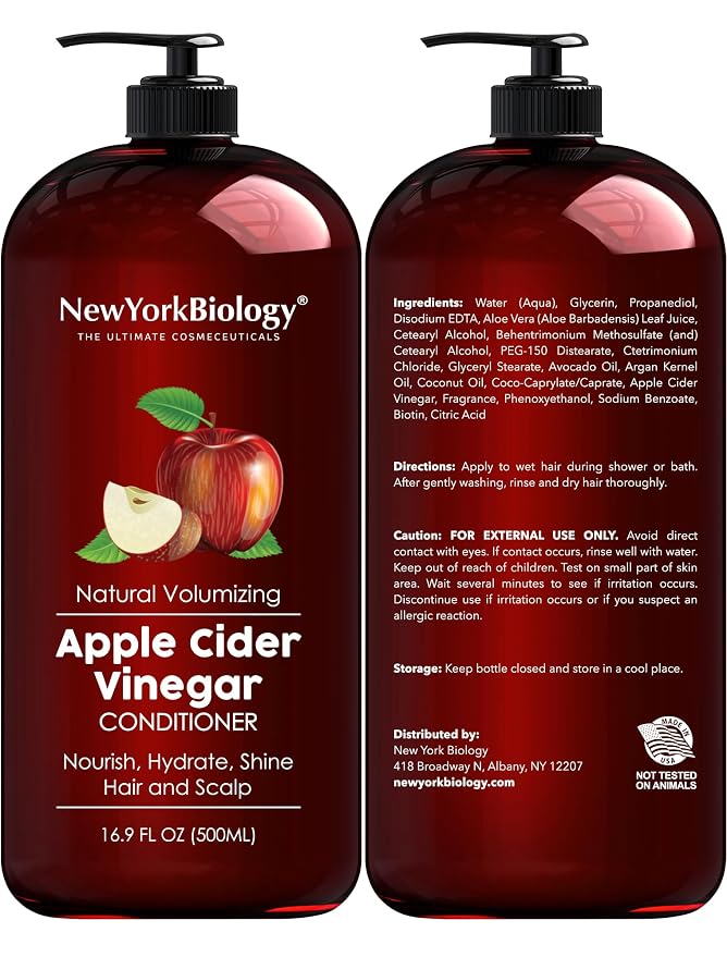 New York Biology Apple Cider Vinegar Shampoo and Conditioner Set – Helps Restore Shine, Hair Gloss and Hydration for Dry Hair & Scalp – Clarifying & Nourishing – 16.9 Fl Oz