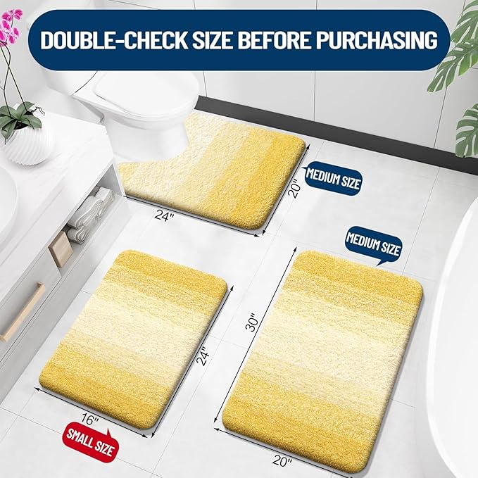 OLANLY Bathroom Runner Rugs Mat 47x20, Extra Soft Absorbent Microfiber Bath Rugs, Rubber Backing, Quick Dry, Washable Long Bath Mats for Bathroom Floor, Tub and Shower, Home Decor Accessories, Yellow