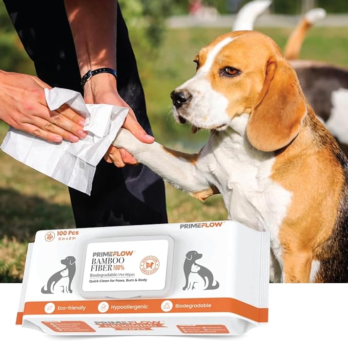 Pet Wipes for Dogs & Cats 100% Bamboo Grooming Wipes, 400 Count Bulk Family Pack | Alcohol-Free, Fragrance-Free 8 x 8 in Plant-Based Wipes for Paws, Body, Face & Rear | Lab-Tested