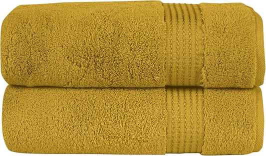 Elegant Comfort Premium Turkish Cotton 2 Pack Bath Towel Set - 27 x 54 inch, Luxurious Hotel Spa Quality 100% Turkish Cotton 2PC Bath Towel Set - Highly Absorbent - Soft Bathroom Towels, Gold