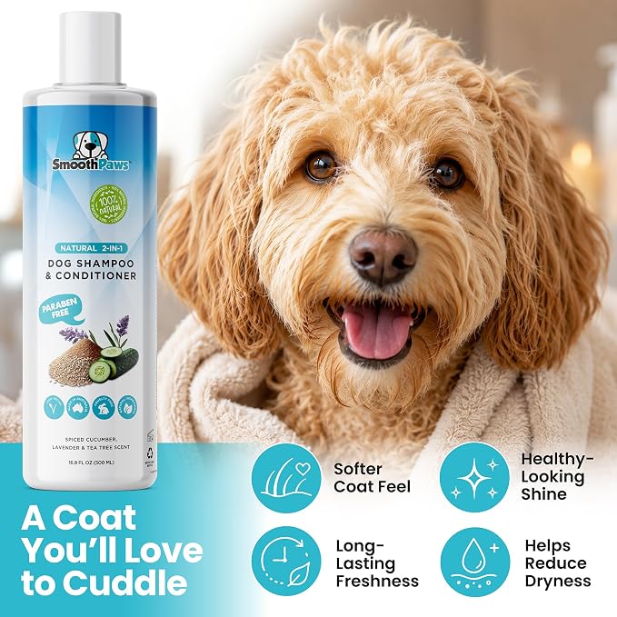 2-in-1 Natural Dog Shampoo & Conditioner – pH-Balanced for Dogs & Puppies | Gentle Oatmeal & Aloe Vera Formula for Sensitive Skin | Spiced Cucumber, Lavender & Tea Tree Scent | 16.9 oz |