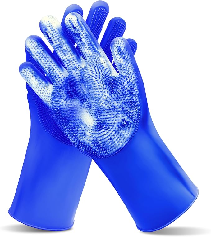 Pet Grooming Gloves—Dog Washing Gloves with High-Density Teeth, Dog Bath Scrubber with Enhanced Five Finger Design, Silicone Gloves for Dogs and Cats Bathing, Massage (Dark Blue)