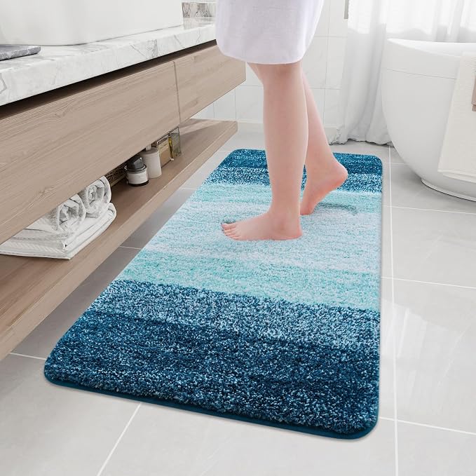 Arotive Microfiber Bathroom Rugs, Shaggy Soft and Absorbent Bath Rug, Thick Plush Machine Washable Dry Bath Mats for Bathroom, Tub and Shower, 54x24, Peacock Blue, Rectangular