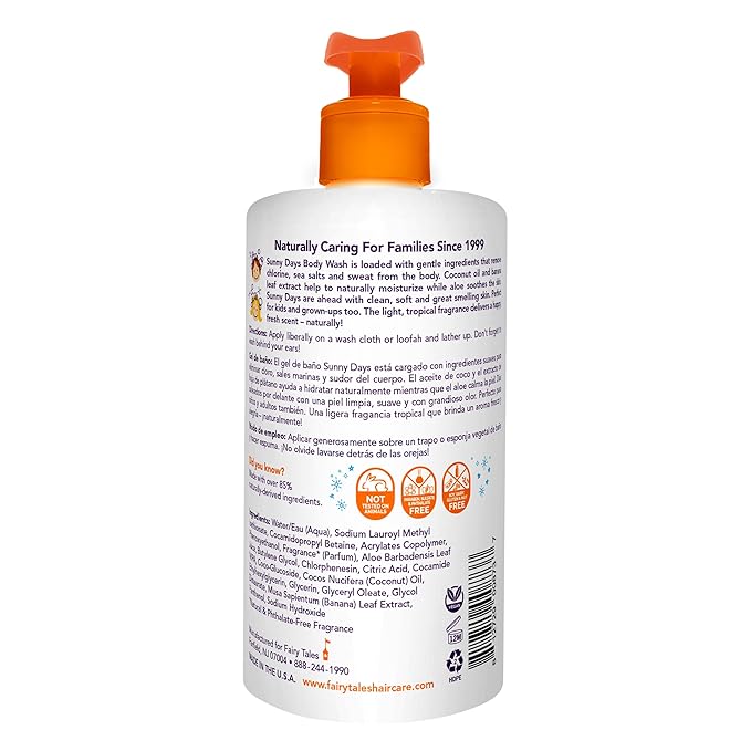Fairy Tales Sun & Swim Kids Body Wash - Chlorine Removal After-Pool Body Wash for Kids, Washes Off Salt, Sunscreen & Pool Residue - Delicious Tropical Scent - 16oz