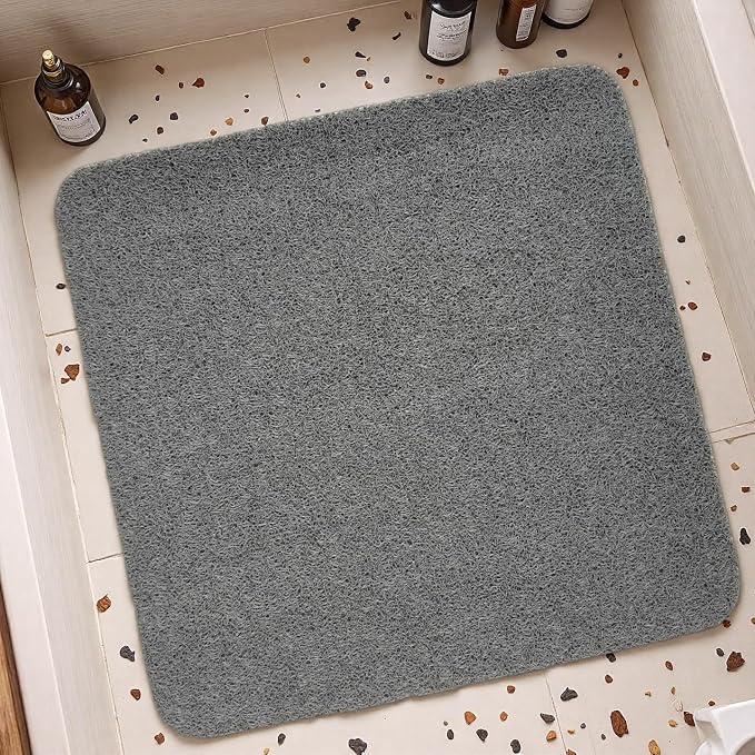 PVC Shower Mat, Non Slip Bath Mat, Anti Slip Bathtub Mat for Tub, Quick Drying PVC Bathroom Floor Mat, Washable Waterproof Suction Bath Mats for Shower & Bathroom (Grey, 24 * 24Inch)