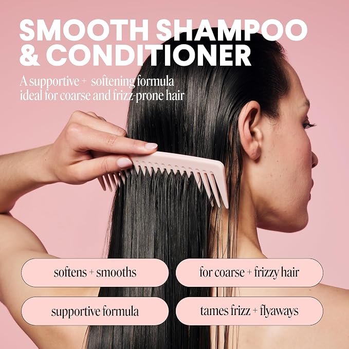 MONDAY HAIRCARE Smooth Shampoo + Conditioner Bathroom Set (2 Count) 27 oz Each For Frizzy, Coarse & Curly Hair Made with Coconut Oil, Shea Butter & Vitamin E 100% Recyclable Bottle Pink