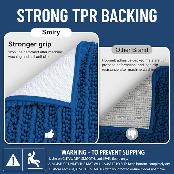 Smiry Bathroom Rugs Mat 36x24, Extra Soft Absorbent Chenille Bath Rugs, Non Slip Rubber Backing Machine Washable Quick Dry Bath Mats for Bathroom Floor, Tub, Shower, Home Accessories, Deep Navy Blue