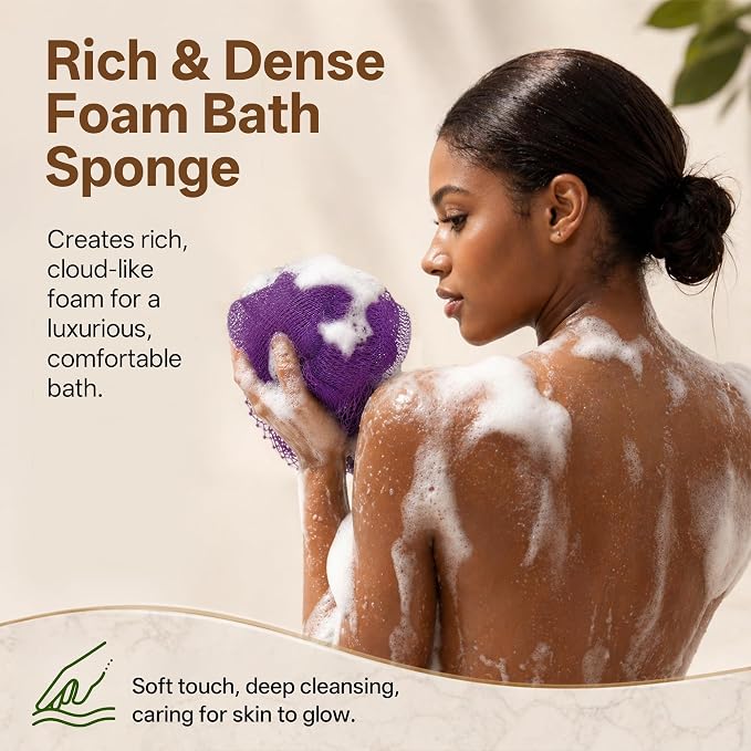 African Net Sponge for Shower, 2PCS Exfoliating Shower Sponge with Waterproof Travel Bag, Quick-Drying African Wash Cloth for Deep Cleansing & Smooth Skin (Dark Blue & Deep Purple)