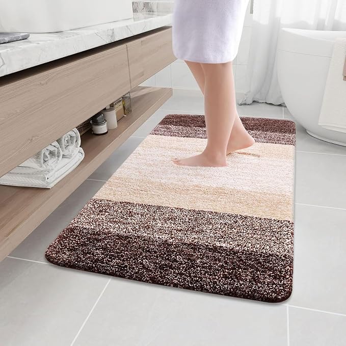 Arotive Microfiber Bathroom Rugs, Shaggy Soft and Absorbent Bath Rug, Thick Plush Machine Washable Dry Bath Mats for Bathroom, Tub and Shower, 44x32, Brown, Rectangular