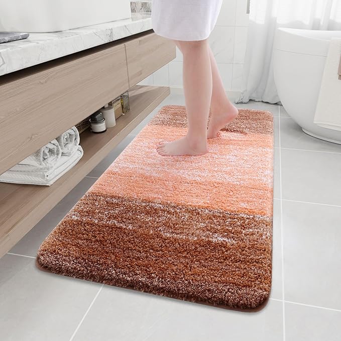 Arotive Microfiber Bathroom Rugs, Shaggy Soft and Absorbent Bath Rug, Thick Plush Machine Washable Dry Bath Mats for Bathroom, Tub and Shower, 47x24, Orange, Rectangular