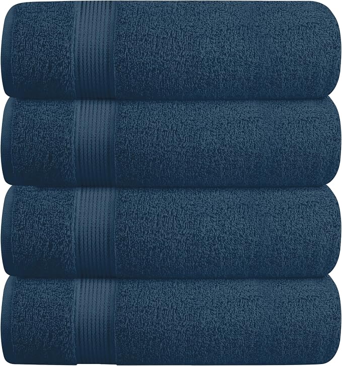 BELZZI Home Ultra Soft 4 Pack Oversized Bath Towel Set 27x54, Cotton Compact Bath Towels, Highly Absorbant Eco-Friendly Quickdry & Lightweight Towel, Ideal for Gym Travel Camp Pool - Mineral Blue