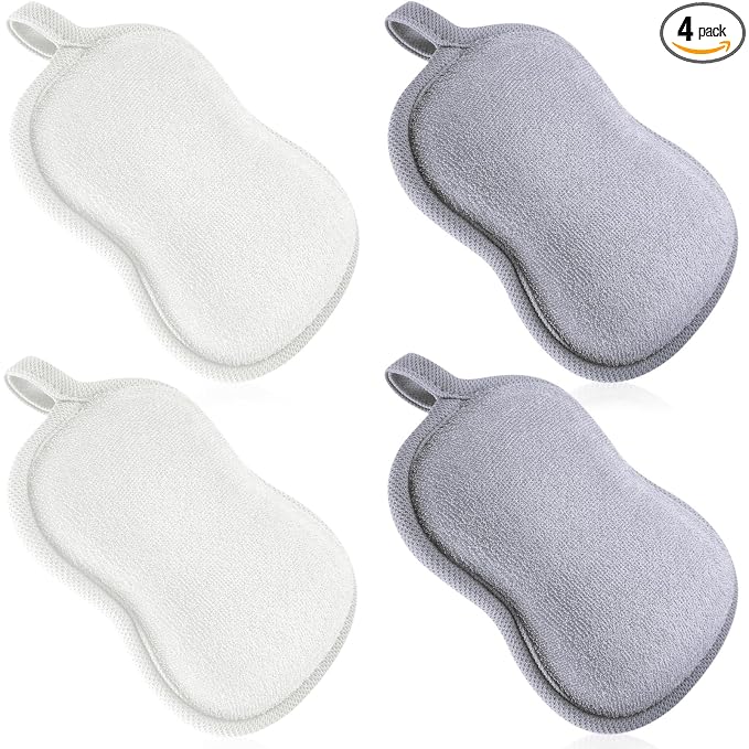 Tatuo 4 Pieces Baby Bath Sponge Soft Comfy Cotton Baby Sponge Toddler Absorbent Loofah for Kids Babies Boy Girl(Grey,White)