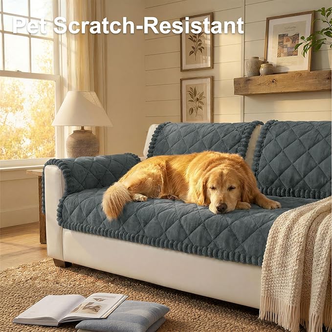 Smiry Couch Cover for Dogs, Non Slip Washable Pet Sofa Protector for Large Dogs, Cats, Fuzzy Plush Sofa Covers Backrest & Armrest, Against Fur, Dirt & Scratch Resistant, Dark Grey, 27.6"×27.6"